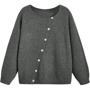 MakeMeChic Women's Plus Size Asymmetrical Button Down Cardigan Long Sleeve Loose Sweater Tops