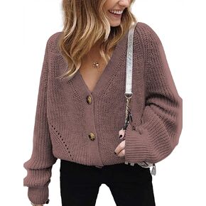 Womens Oversized Cute Chunky Knit Cardigan Fall 2024 Lightweight Sexy Crochet Hollow Out V Neck Button Sweater