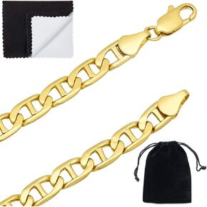 The Bling Factory 3mm-12mm 14k Yellow Gold Plated Flat Mariner Chain Necklace or Bracelet