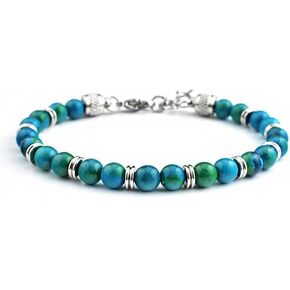 Men's Natural Beads Bracelet, African Turquoise/Phoenix Stone Patchwork Link Bracelets, Stainless Steel Clasp Bracelet for Men Women