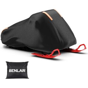 Benlari Snowmobile Cover Waterproof Outdoor, Heavy Duty 420D Oxford Fabric Storage Cover with PU Coating Reflective Strip Windproof Buckle, 145" x 51" x 48" (Black, XLarge)