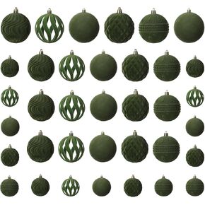 Senjie 36 PCS Velvet Ornaments Balls Sets for Christmas Tree Red Flocked Christmas Balls Assortment for Xmas Tree Holiday Decor
