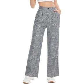 Tapata Women Wide Leg Pants High Waisted Dress Trousers Casual Elastic Pockets Business Work Slacks, Plaid Black, 18