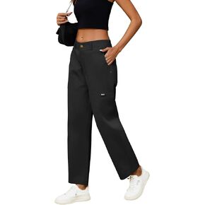 Iandroiy Women High Waisted Cargo Pants Wide Leg Casual Pants 4 Pockets Y2k Combat Military Trousers