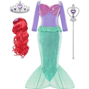 Mermaid Costume for Girls Toddler Kids Princess Dress up Cosplay Birthday Party with Accessories