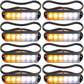Justech 8PCS Surface Mount Strobe Lights Kit, Amber White Grill Grille Lights, Grille Light Assemblies LED Emergency Strobe Lights for Trucks Cars Construction Vehicles ATV RV Van-6 LEDs