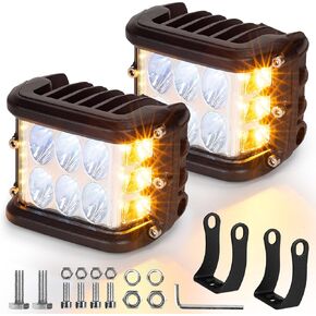 Led Strobe Lights, 4 Inch Side Shooter With White & Yellow Flash, 36W Led Pod Lights Dual Strobe Light Emergency Warning Work Lights Bar for Truck Jeep ATV SUV ATV 4x4 Boat
