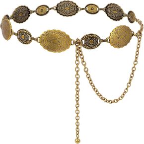 JASGOOD Western Metal Concho Belt for Women Western Oval Cowgirl Waist Chain Belt for Dresses Jeans Country Concert Outfit