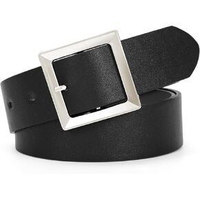 Women Leather Belt Fashion Waist Belt for Jeans Pants Dresses Ladies Belt with Gold Silver Buckle