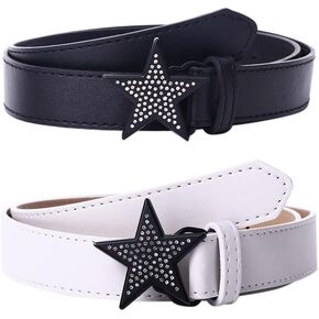 Vctitil 2PCS Adjustable Versatile Women Waist Belts With Star Shaped Buckle PU Leather Alloy Rhinestone Wide Waist Belt