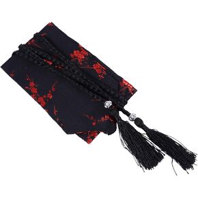 Women Kimono Japanese Style Embroidered Waist Bands Waist Belt with Tassel for Yukata Robe Accessories Black Red