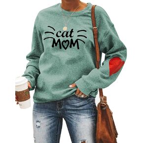 Kisswow Womens Long Sleeve Crewneck Cute Paw Graphic Tees Cat Mama Sweatshirt