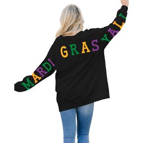LUKYCILD Mardi Gras Sweatshirt for Women: Mardi Gras Yall Letter Print Sweatshirts New Orleans Outfits Holiday Tee Tops