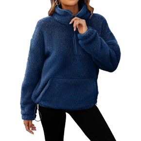 Neineiwu Womens Half Zip Fleece Pullover Fuzzy Oversized Sweatshirts Sherpa Polar Long Sleeve Hoodies With Pockets