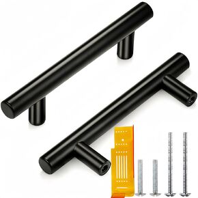 5 Inch | (L 127x H 76mm) Cabinet Pulls Stainless Steel Matte Black- Heavy Duty Round Corner Drawer Pulls, 3 Inch Hole Center, Kitchen Handles with Template Hardware 6 Pack