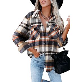 Moss Rose Womens Casual Plaid Shackets Button Down Long Sleeve Jacket Coats Shirts