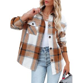 Moss Rose Womens Casual Plaid Shackets Button Down Long Sleeve Jacket Coats Shirts in Kuwait