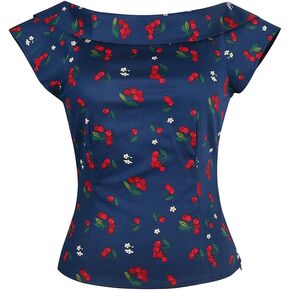YARN & INK Women's 1950s Vintage Pinup Tops Back Bow Tie Cute Rockabilly Work Formal Shirt, Casual Blouse for Women