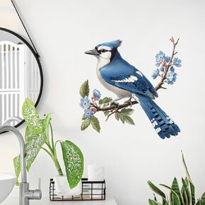 Lifelike Blue Jay On A Branch Bird Wall Decal Nursery Animal Wall Sticker Removable Peel and Stick Wall Art Decor for Kid Baby Classroom Preschool Living Room Playroom Bedroom School