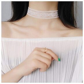 White Lace Choker Short Tattoo Choker Necklace Flower Lace Necklace Chain Hollow Lace Elastic Fashion Chain Jewelry(White
