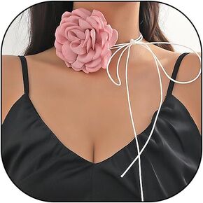 GIGB PBDK Vintage Flower Choker Necklace Dainty Adjustable Wine Red Peony Statement Necklace Trendy Banquet Prom Jewelry Accessory Presents for Women Wife