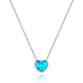 EVER FAITH 925 Sterling Silver Choker Necklace Tiny Bezel Setting Blue Opal Heart Pendant Necklace Jewelry for Women