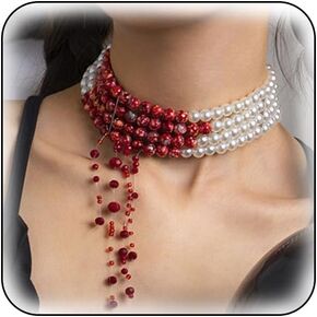 Blood Necklace for Women Gothic Blood Faux Pearl Choker Necklace Halloween Vampire Costume Accessories