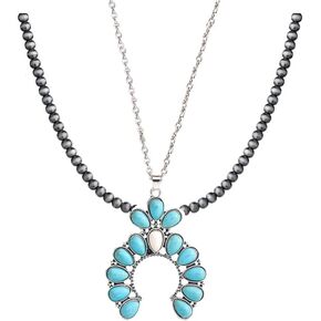 Western Turquoise Jewelry Navajo Pearl Necklace for Women Western Necklace Beaded Pendant Necklace Boho Vintage Pearl Layered Choker Jewelry for women for Birthday Party Jewelry Gifts (A flower g)