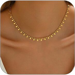 18K Gold Plated Beaded Necklaces for Women Dainty Circle Coin Butterfly Star Drop Cute Tassel Choker Chain Trendy Stainless Steel Jewelry