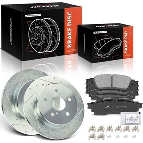 A-Premium 12.01 inch (305mm) Front Drilled and Slotted Disc Brake Rotors + Ceramic Pads Kit Compatible with Select Toyota and Lexus Models - Camry, RAV4, Avalon, Venza, C-HR, ES350, ES250, 6-PC Set