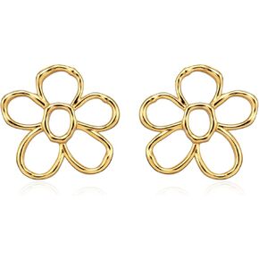 LecAit Summer Dainty Daisy Flower Earring Hollowed out Flower Stud 925 Sterling Silver Post Minimalism Earring for Women Girls