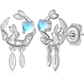 Bunny Earrings 925 Sterling Silver Moonstone Rabbit Stud Earrings Animal Bunny Jewelry Gifts for Women