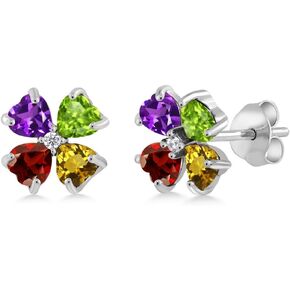Gem Stone King 925 Sterling Silver Customized and Personalized Build Your Own 4 Gemstone Birthstone Earrings For Women