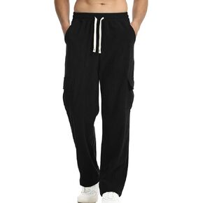 Suwangi Mens Baggy Cargo Corduroy Pants Wide Leg Loose Fit Drawstring Sweatpants Elastic Waist Open Bottom Casual Pants