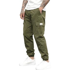 OYOANGLE Men's Letter Patch Drawstring Waist Jogger Cargo Pants with Flap Pockets Streetwear Army Green Medium