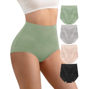 Women's High Waisted Cotton Underwear Tummy Control Panties Stretch Full Coverage Postpartum Briefs 4 Pack