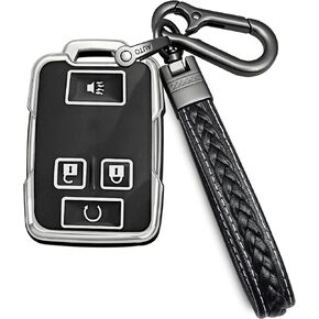 for chevrolet key fob cover with metal/leather keychain,TPU 4 Buttons Key case,compatible with Colorado Silverado Suburban Tahoe Silverado Remote smart Key,car Key Accessories,Red