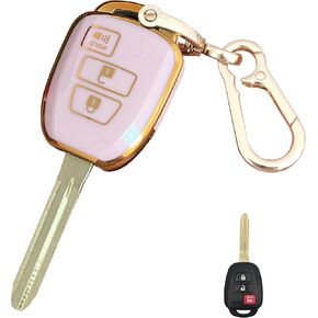 for Toyota Key Fob Cover Smart Key with Keychain Fits for Toyota Camry Corolla Rav4 Tacoma Highlander Avalon Venza (4-Button-Pink)