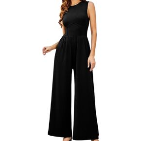 Women's Jumpsuit One Piece For Women Dressy Casual Summer Outfits Sleeveless Wide Leg Pants Rompers Solid Color