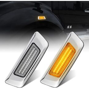 D-Lumina LED Side Marker Lights Clear Lens Compatible for Kenworth T680 T700 T880, Dual-Row Amber Front Fender Side Light, Truck Turn Signal Light Replacement Assembly, Pack of 2