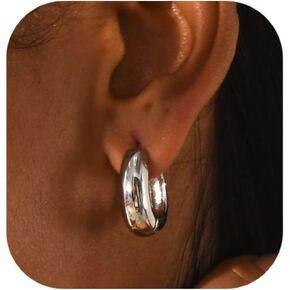 Gold Silver Hoop Earrings for Women Lightweight Chunky Hypoallergenic Earrings Huggie, Small Durable Hoops for Women
