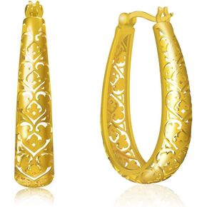 Dwen W 14K Gold-plated oval hollow earrings with gold and silver wire, fashionable women's retro earrings pendant, hypoallergenic gift