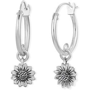 Boma Jewelry Sterling Silver Sunflower Hoop Earrings with Snap Down Clasp