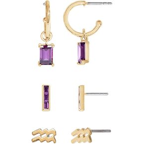 Amazon Essentials Yellow Gold Plated Brass Birthstone Stud and Hoop Set Earrings