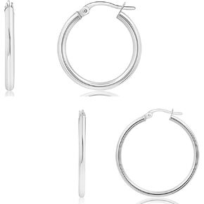 MAX + STONE Solid 14k Gold Hoop Earrings 30MM and 20MM set for Women | 14k White Gold Hoop Earrings | 14k Real Gold Earrings with Click Tops by