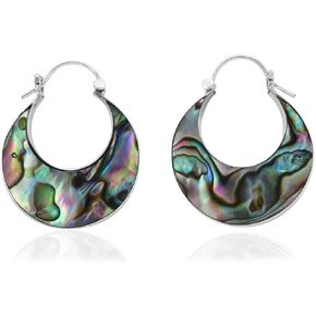 Shop LC Abalone Shell Hoop Earrings in 925 Sterling Silver - Genuine Handmade Abalone Boho Jewelry for Women - Natural Abalone Bali Hoops Dangling Earring Costume Jewelry for Women Valentines Day