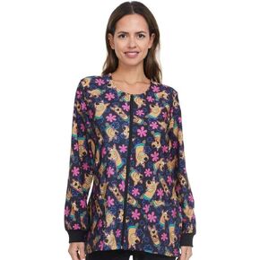 سترة سكوبي دو النسائية المطبوعة بالكامل مع سحاب وجيوب - زي عمل مريح in Kuwait