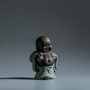 Ceramic Laughing Buddha Statue Little Cute Buddha Statue Happy Monk Figurine Office Desktop Mini Statue Tea Ornaments Home Decor Decoration (140) (Green 1)