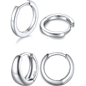ChicSilver 925 Sterling Silver Chunky Hoop Earrings Set, Small Hypoallergenic Huggie Hoop Earrings Set for Women