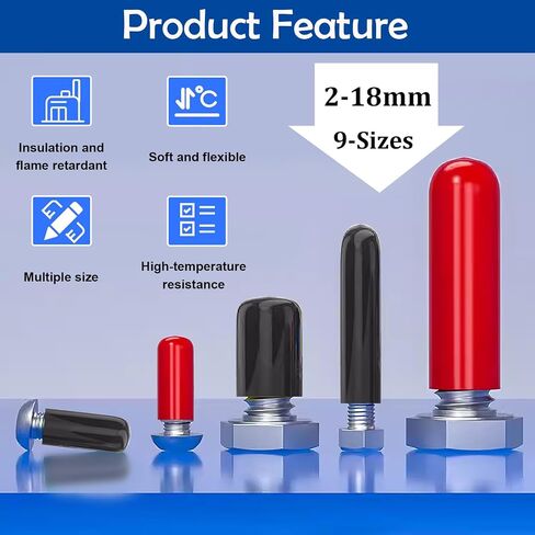 Tnisesm 158Pcs Rubber End Caps Black Round Vinyl End Caps Bolt Screw Covers Caps Rubber Thread Protector Caps Cover in 2/25" to 4/5" in Saudi Arabia
